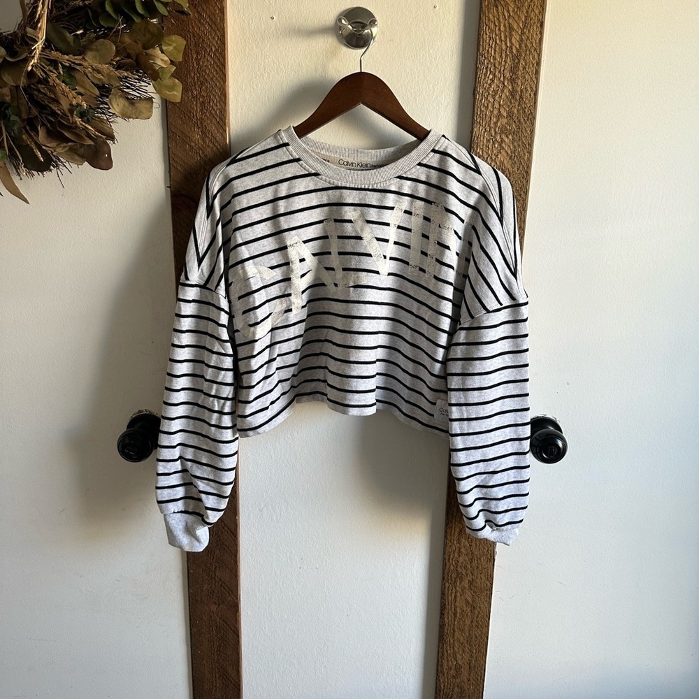 Calvin Klein Performance Cropped Sweatshirt Striped Logo Front Women’s Size M